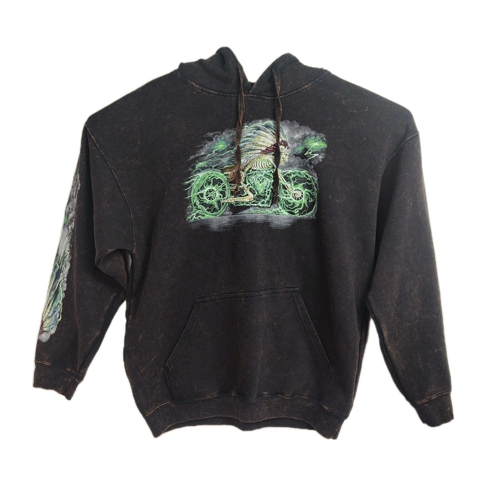 Hot Leathers Hoodie Men's XL Black Skeleton in Headdress Riding Motorcycle